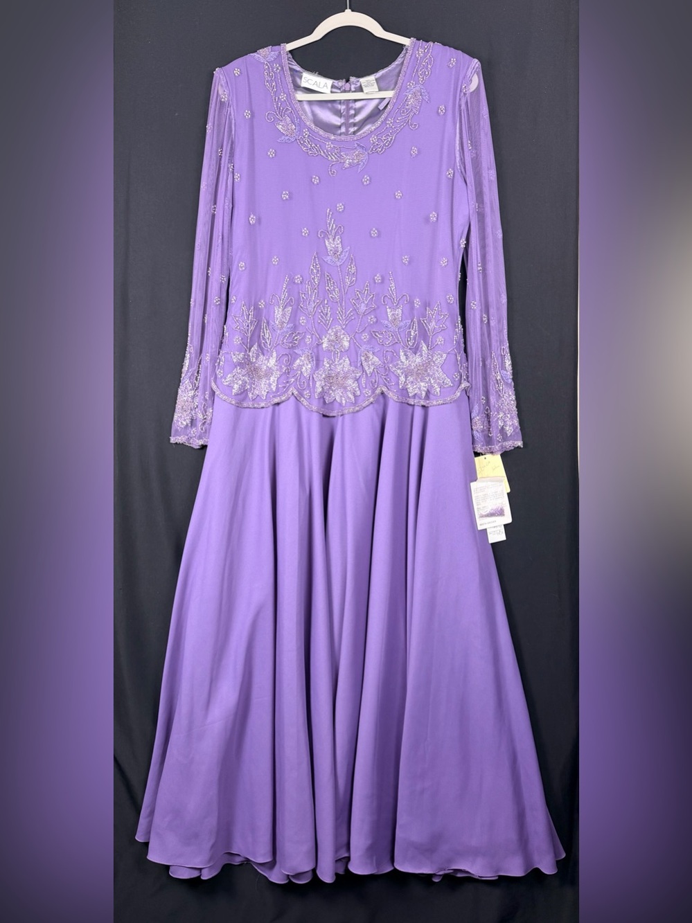 Scala Dress Formal xxl Purple Beaded Embroidered Long Satin Beaded Mesh